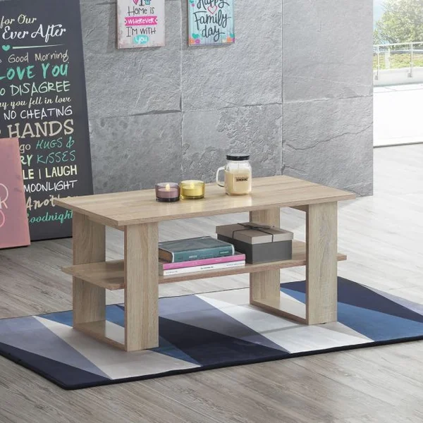 Table Basse Rectangulaire Moderne avec Étagère Capacité Table 15kg Étagère 8kg en Mdf 80x395x40cm Couleur Chêne