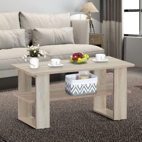Table Basse Rectangulaire Moderne avec Étagère Capacité Table 15kg Étagère 8kg en Mdf 80x395x40cm Couleur Chêne