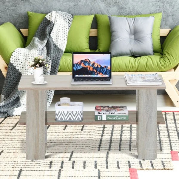Table Basse Rectangulaire Moderne avec Étagère Capacité Table 15kg Étagère 8kg en Mdf 80x395x40cm Couleur Chêne