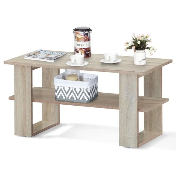 Table Basse Rectangulaire Moderne avec Étagère Capacité Table 15kg Étagère 8kg en Mdf 80x395x40cm Couleur Chêne