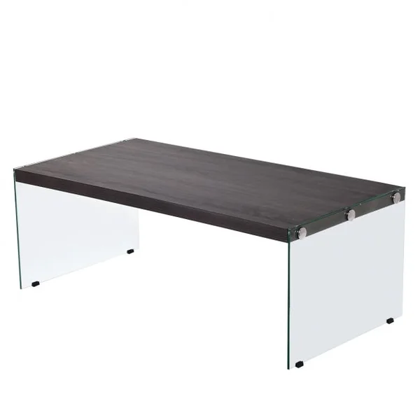 Table Basse Rectangulaire Scandinave Table à Café en Verre Trempé pour Salon en MDF, 110x55x40cm, Gris et Transparent