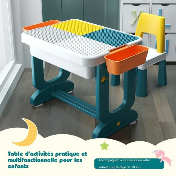 Table Blocs Construction 5 en 1 avec 2 Boîtes de Rangement 1 Table et 1 Chaise Plus de 3 ans