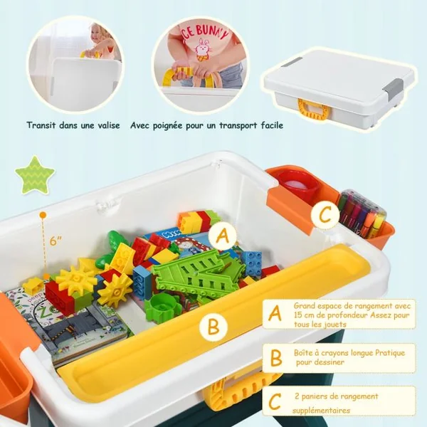 Table Blocs Construction 5 en 1 avec 2 Boîtes de Rangement 1 Table et 1 Chaise Plus de 3 ans
