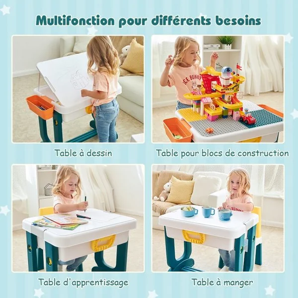 Table Blocs Construction 5 en 1 avec 2 Boîtes de Rangement 1 Table et 1 Chaise Plus de 3 ans