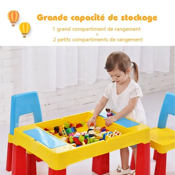 Table Blocs Construction 7 en 1 Table d’Activité avec 1 Table et 2 Chaises 3 à 8 Ans
