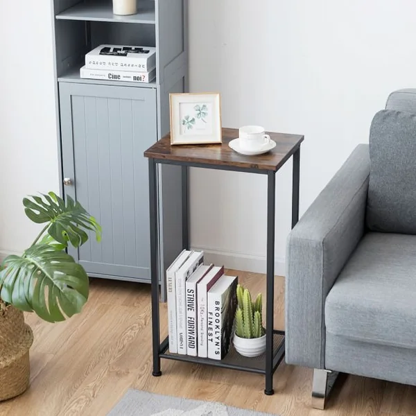 Table d'appoint Bout de Canapé Industriel avec Étagère en Treillis Pied Ajustable 40 x 30 x 73 CM