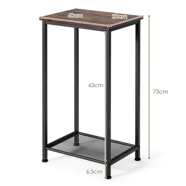 Table d'appoint Bout de Canapé Industriel avec Étagère en Treillis Pied Ajustable 40 x 30 x 73 CM