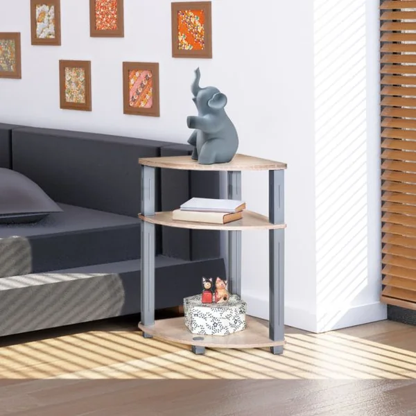 Table d'Appoint d’Angle pour Salon Chambre Etagère de Rangement à 3 Niveaux pour Coin en MDF, 35x35x56,85cm, Naturel