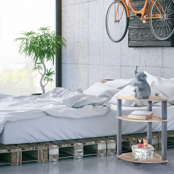 Table d'Appoint d’Angle pour Salon Chambre Etagère de Rangement à 3 Niveaux pour Coin en MDF, 35x35x56,85cm, Naturel