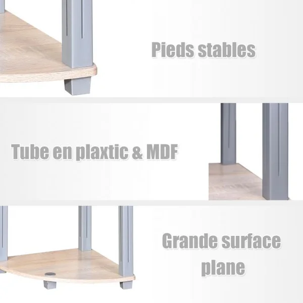 Table d'Appoint d’Angle pour Salon Chambre Etagère de Rangement à 3 Niveaux pour Coin en MDF, 35x35x56,85cm, Naturel