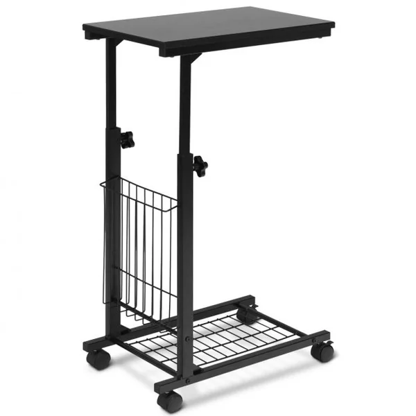 Table d’Appoint en Forme C Conception Industrielle Hauteur Réglable avec Roulettes 50 x 30 x 60-80 cm