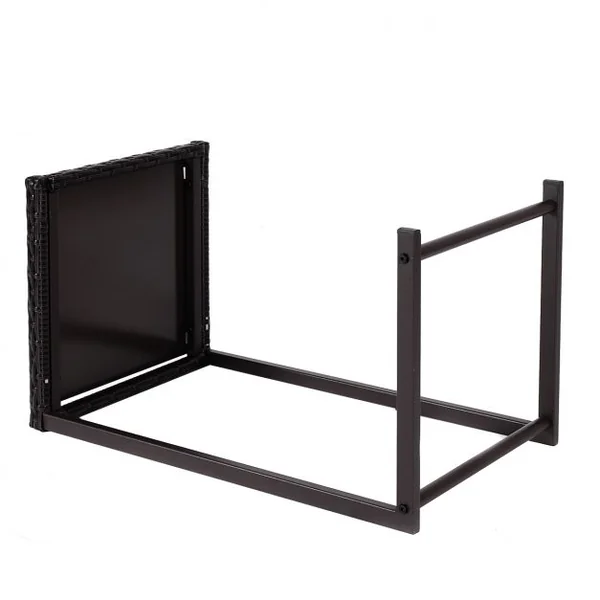 Table d’appoint en forme de C Table de lit Table de canapé Table d’ordinateur, en rotin acier verre, 38x38x66cm, Marron