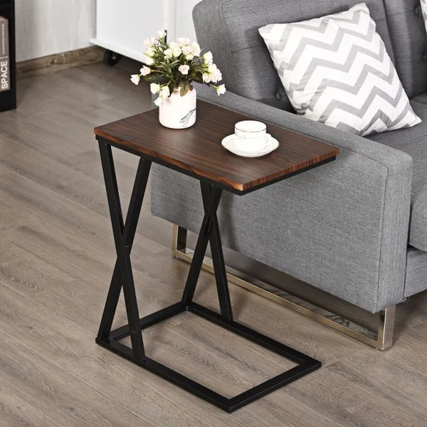 Table d’Appoint Moderne Table de Chevet avec Pieds en Forme de Croix en MDF et Fer, 50 x 30 x 60,5cm, Noir et Marron