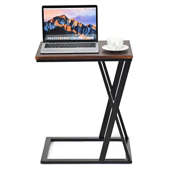 Table d’Appoint Moderne Table de Chevet avec Pieds en Forme de Croix en MDF et Fer, 50 x 30 x 60,5cm, Noir et Marron