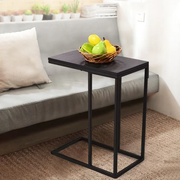 Table d’Appoint Table Basse Table d’Extrémité à Glisser sous le Canapé en Métal et Bois, 28x48x58,5cm, Noir