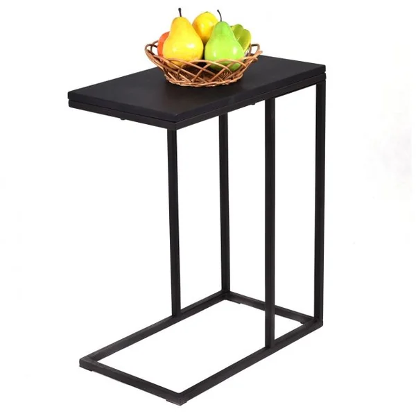 Table d’Appoint Table Basse Table d’Extrémité à Glisser sous le Canapé en Métal et Bois, 28x48x58,5cm, Noir