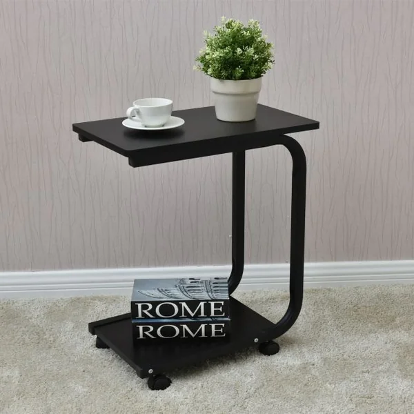 Table d'Appoint à Roulettes à 360° Table d’Extrémité à 2 Niveaux Capacité 20 kg pour Chaque Tablette, 50x30x59cm, Noir