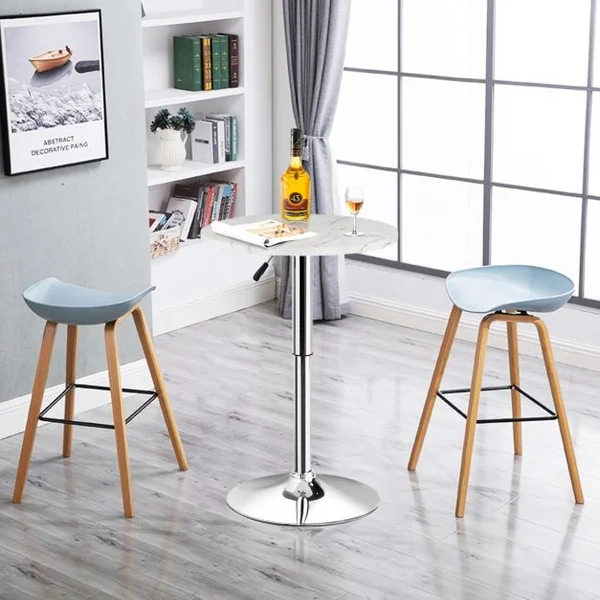 Table de Bar Haute Ronde 60 Cm Style Scandinave Motif Marbré Hauteur Réglable Capacité 120kg en Mdf+Fer 60x60x71-91cm