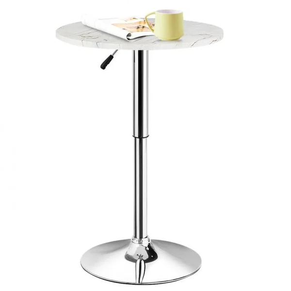 Table de Bar Haute Ronde 60 Cm Style Scandinave Motif Marbré Hauteur Réglable Capacité 120kg en Mdf+Fer 60x60x71-91cm
