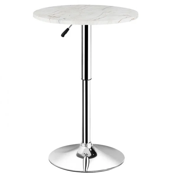 Table de Bar Haute Ronde 60 Cm Style Scandinave Motif Marbré Hauteur Réglable Capacité 120kg en Mdf+Fer 60x60x71-91cm