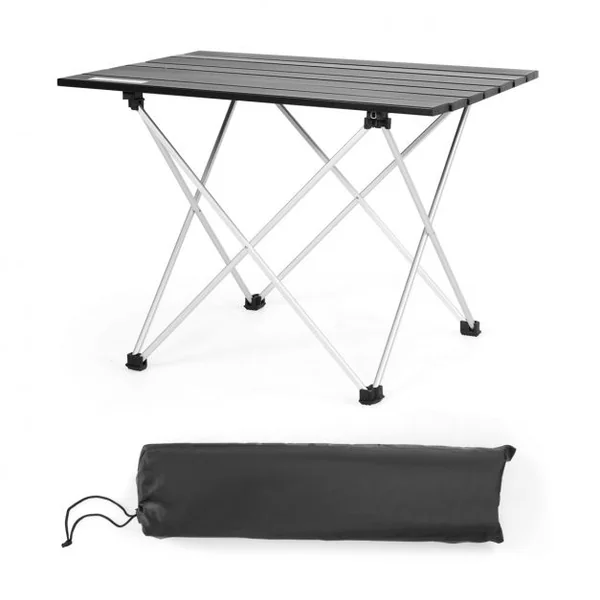 Table de Camping Pliable Table de Jardin avec Cadre en X Sac de Transport Capacité 25 KG en Aluminium 56x41x41cm Noir