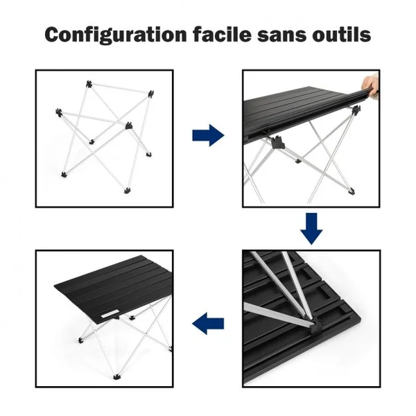 Table de Camping Pliable Table de Jardin avec Cadre en X Sac de Transport Capacité 25 KG en Aluminium 56x41x41cm Noir