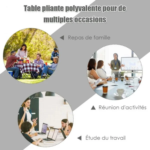 Table de Camping Pliante Compacte Réglable en Hauteur 2 Compartiments en tissu Oxford en Aluminium 120x60x54-70cm