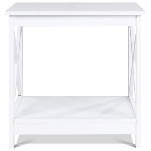 Table de Chevet avec 2 Etagères de Rangement 48 x 45 x 48CM Cadre en Forme de X Blanc