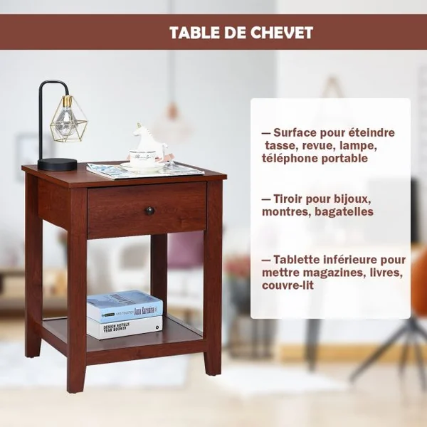 Table de Chevet avec Tiroir Table de Nuit Vintage Table D’appoint en Panneaux de Particules 50x42x615cm Brun Foncé
