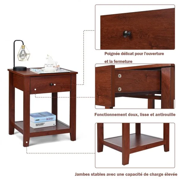 Table de Chevet avec Tiroir Table de Nuit Vintage Table D’appoint en Panneaux de Particules 50x42x615cm Brun Foncé