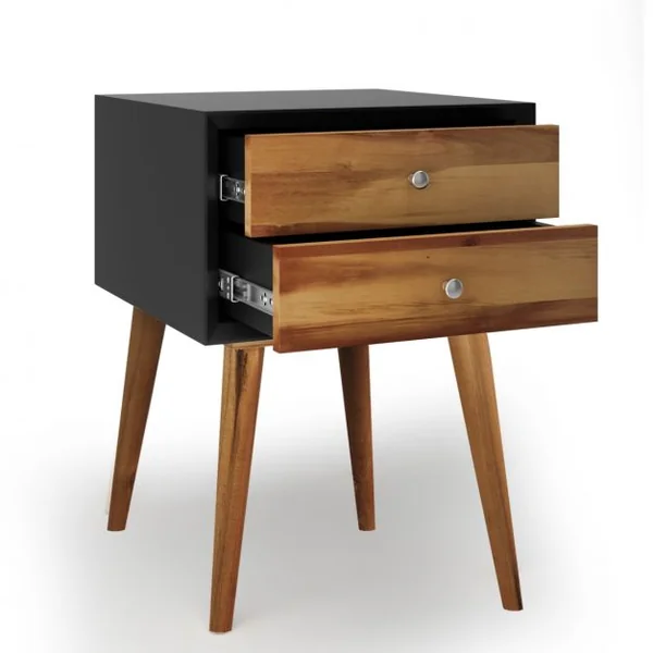 Table de Chevet en Bois avec 2 Tiroirs Table d'Appoint style Retro Multi-usages 40 x 40 x 59 cm