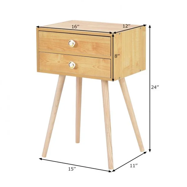 Table de Chevet en Bois satiné laqué de style Scandinave avec 1 tiroir 40 x 30 x 54,5 cm Couleur Naturel
