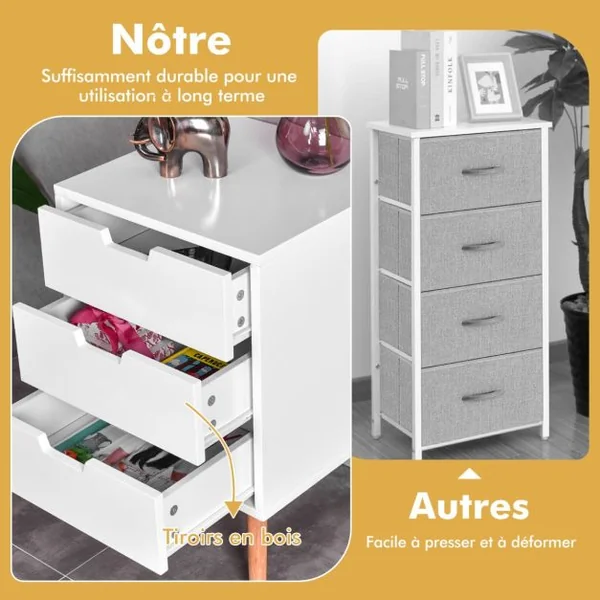 Table de Chevet Scandinave à 3 Tiroirs de Rangement Table de Nuit Capacité 25 Kg en Chêne et Mdf 40x40x60cm Blanc