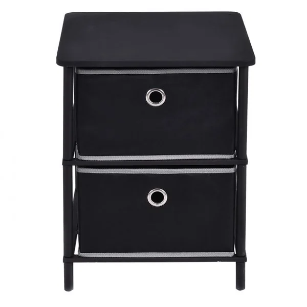 Table de chevet Table de nuit Table d’appoint avec 2 paniers amovibles, en acier et MDF et PVC, 40 x 40 x 52 cm, Noir