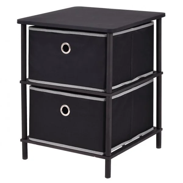 Table de chevet Table de nuit Table d’appoint avec 2 paniers amovibles, en acier et MDF et PVC, 40 x 40 x 52 cm, Noir