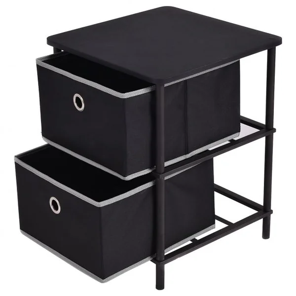 Table de chevet Table de nuit Table d’appoint avec 2 paniers amovibles, en acier et MDF et PVC, 40 x 40 x 52 cm, Noir