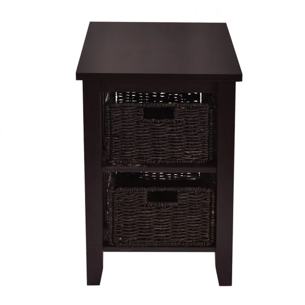 Table de chevet Table de nuit Table d’appoint avec 2 paniers amovibles, en bois de pin, 15 kg max, 51x42x64 cm, Marron