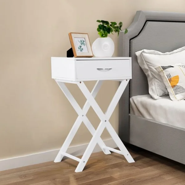 Table de chevet Table de nuit Table d’appoint Scandinave 1 tiroir avec pieds en forme de X en MDF 40x33x66,5cm Blanc