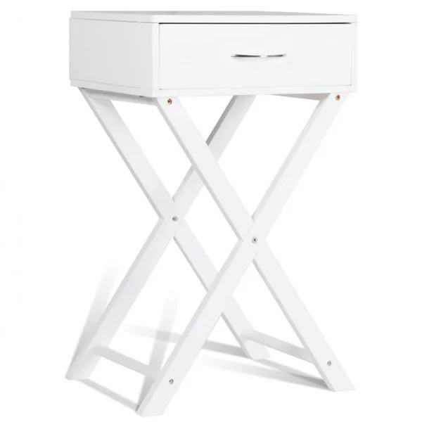 Table de chevet Table de nuit Table d’appoint Scandinave 1 tiroir avec pieds en forme de X en MDF 40x33x66,5cm Blanc