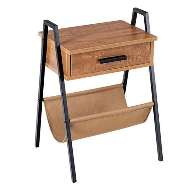 Table de Chevet Table de Nuit à 1 Tiroir et 1 Poche Style Industriel Acandinave en MDF et Métal, 43,5x39,5x62,5cm