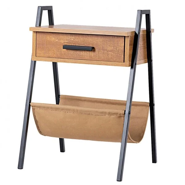 Table de Chevet Table de Nuit à 1 Tiroir et 1 Poche Style Industriel Acandinave en MDF et Métal, 43,5x39,5x62,5cm