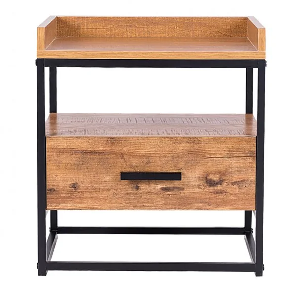 Table de Chevet à 2 Etagères Table D’appoint pour Canapé avec 1 Tiroir de Rangement en Mdf et Fer 45x40x49cm Brun