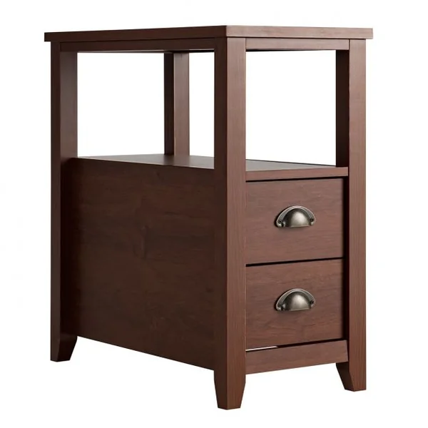 Table de Chevet à 2 Tiroirs et 1 Etagère de Rangement Table de Nuit Capacité 25 Kg en Mdf et Métal 60x30x61cm Marron