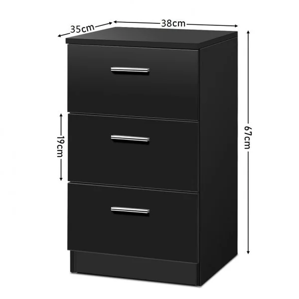 Table de Chevet à 3 Tiroirs de Rangement Caisson de Rangement Support d’Imprimante en MDF, 35x38x67cm, Noir