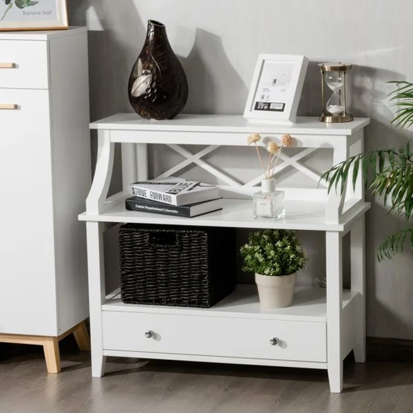 Table de Console à 2 Niveaux Stable&Robuste avec 1 Tiroir 37 x 75 x 80 cm de Grande Capacité de Rangement Blanc