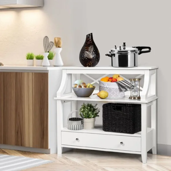Table de Console à 2 Niveaux Stable&Robuste avec 1 Tiroir 37 x 75 x 80 cm de Grande Capacité de Rangement Blanc
