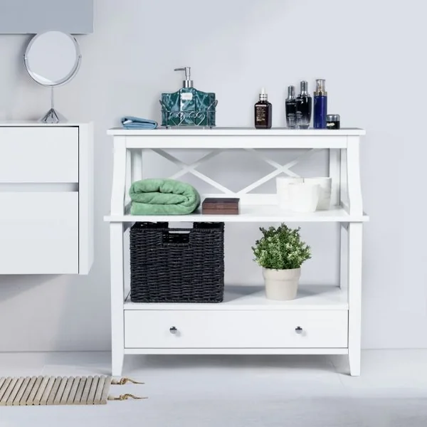Table de Console à 2 Niveaux Stable&Robuste avec 1 Tiroir 37 x 75 x 80 cm de Grande Capacité de Rangement Blanc