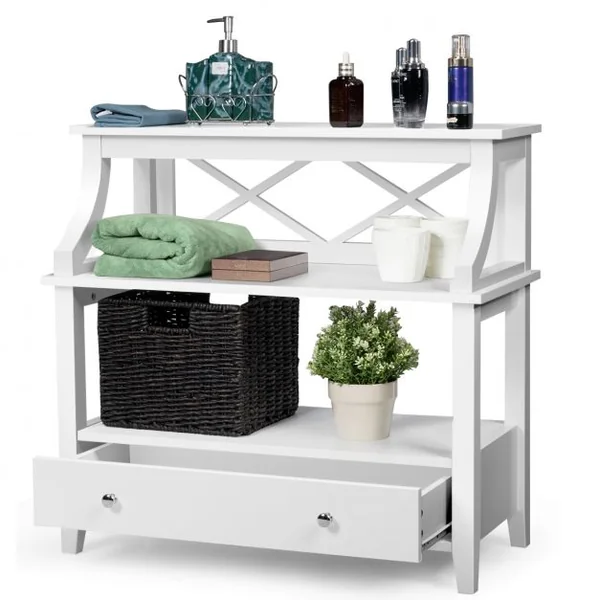 Table de Console à 2 Niveaux Stable&Robuste avec 1 Tiroir 37 x 75 x 80 cm de Grande Capacité de Rangement Blanc