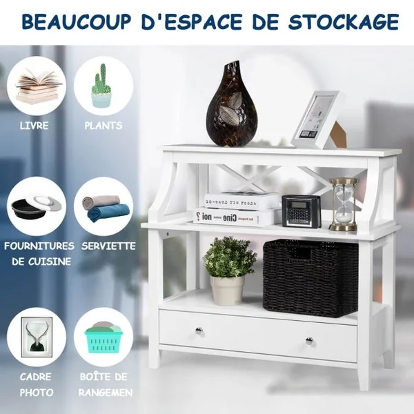 Table de Console à 2 Niveaux Stable&Robuste avec 1 Tiroir 37 x 75 x 80 cm de Grande Capacité de Rangement Blanc