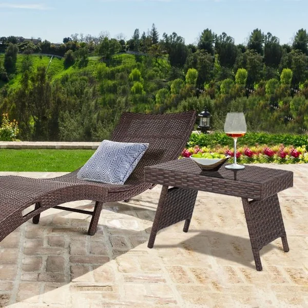 Table de Jardin en Rotin Pliante Table Basse en Rotin Tressé pour Salon Balcon Structure en Fer, 60x40x39cm, Marron